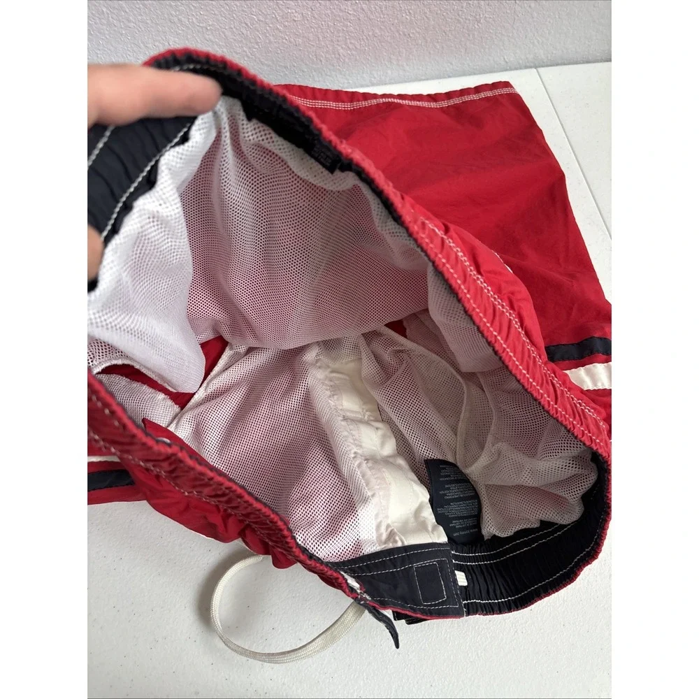 Tommy Hilfiger Men's Large Red‎ White Blue Stripe Board Short Swim Trunks